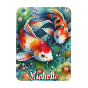 Koi Fish Whimsical Watercolor Personalised Magnet