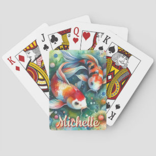 Koi Fish Whimsical Watercolor Personalised Playing Cards