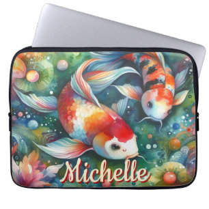 Koi Fish Whimsical Watercolor Personalized Laptop Sleeve