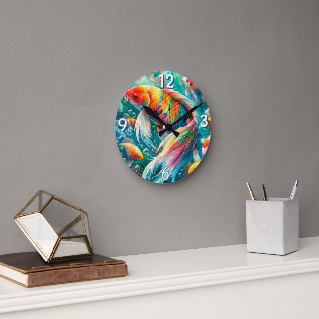 Koi Fish With Colourful Scales Wall Clock (Office)
