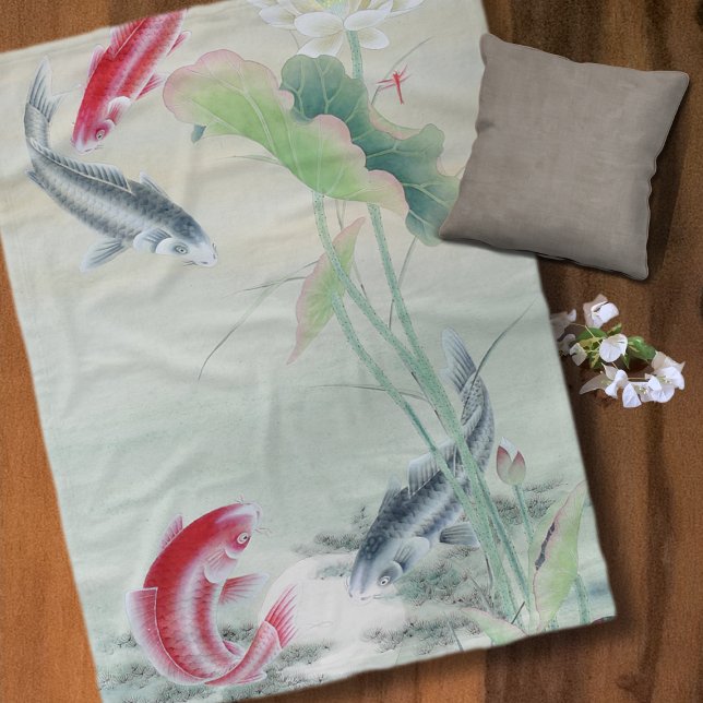 Koi Fish with Lotus Fleece Blanket (Creator Uploaded)