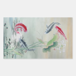 Koi Fish with Lotus Rectangular Sticker