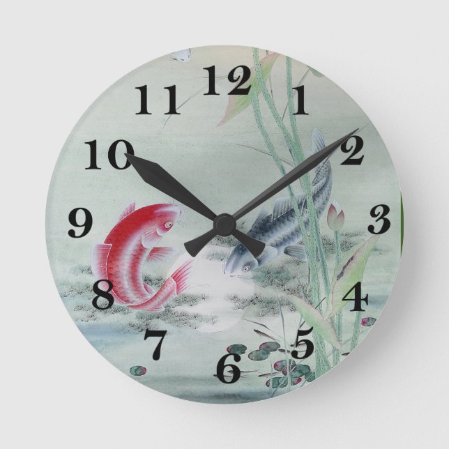 Koi Fish with Lotus Round Clock (Front)