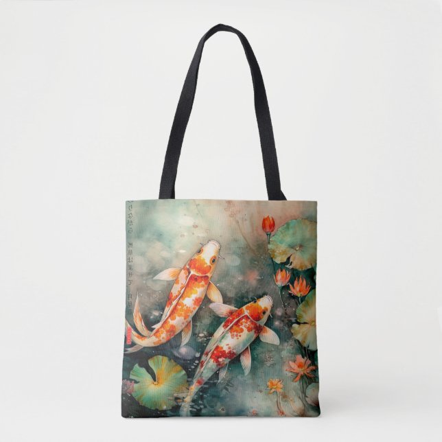 Koi fishes japanese all-over print tote bag (Front)