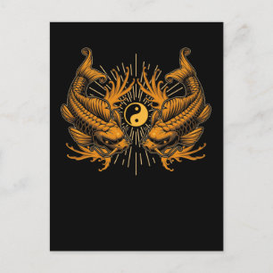 Koi Fishes Ying and Yang Japan Fish Postcard