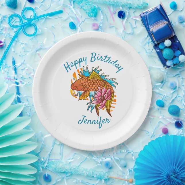 Koi Goldfish Birthday Paper Plates Asian (Party)