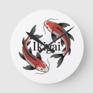 Koi Ikigai Symbol of Purpose and Meaningful Living Round Clock