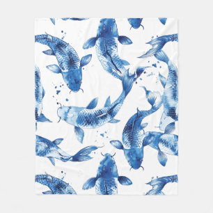 Koi indigo shibori fleece blanket