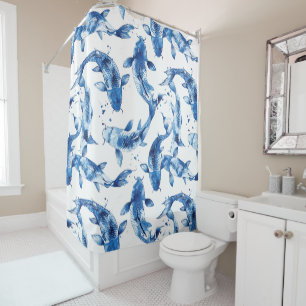 Koi Indigo Shibori pattern Shower Curtain