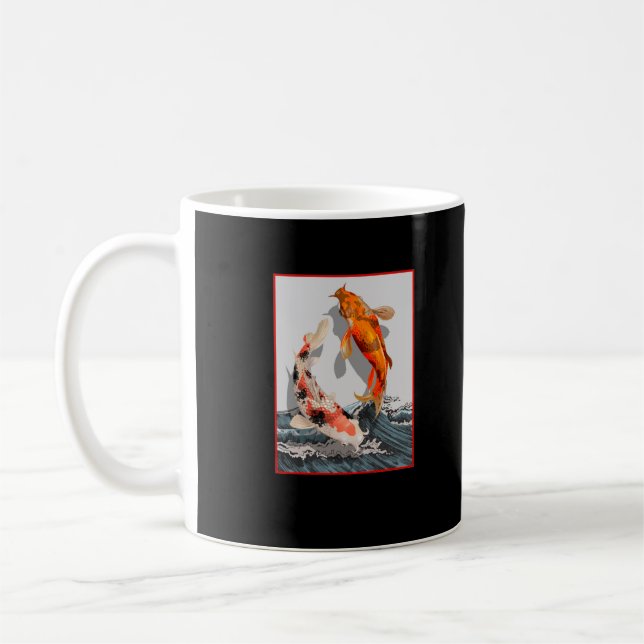 Koi Japanese Wave Water Carp Fish Coffee Mug (Left)