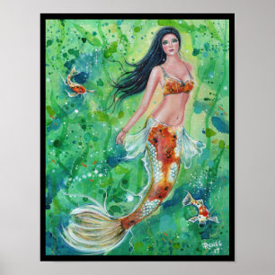 Koi mermaid garden poster print by Renee Lavoie