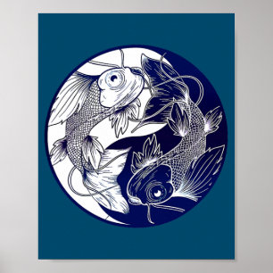 Koi Opposite Yin Yang Asian Carp Flower Japanese Poster