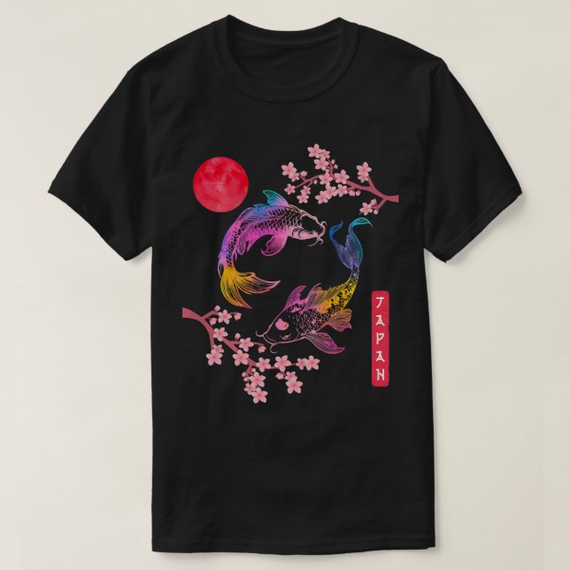 Koi p Fish Sakura Red Rainbow Sun Japanese Cherry  T-Shirt (Design Front)