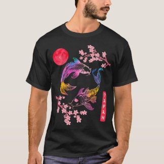 Koi p Fish Sakura Red Rainbow Sun Japanese Cherry  T-Shirt