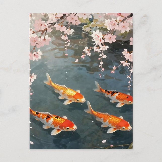 Koi Pond Cherry Blossom Serenity Postcard (Front)
