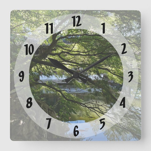 Koi Pond in Chinese Garden Square Wall Clock (Front)