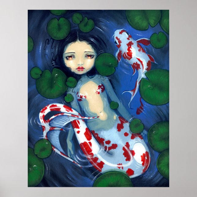 Koi Pond Mermaid fantasy Art Print (Front)