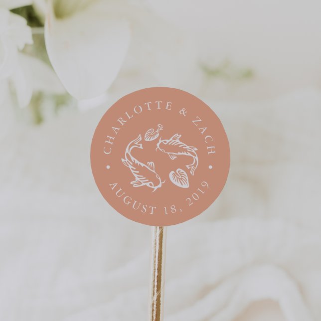 Koi Pond Pale Coral and White Wedding Classic Round Sticker (Creator Uploaded)