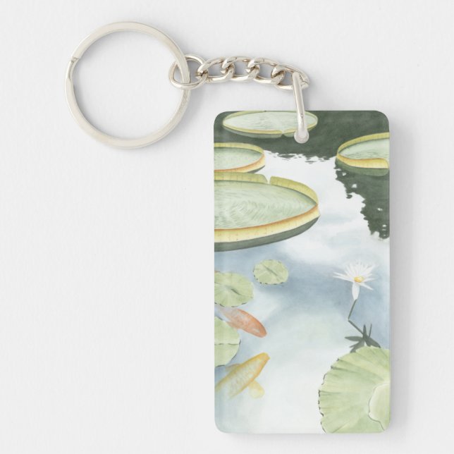 Koi Pond Reflection with Fish and Lilies Key Ring (Front)