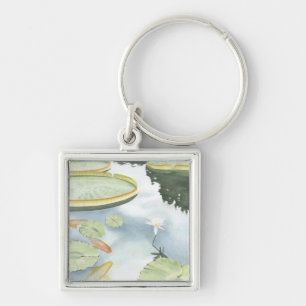 Koi Pond Reflection with Fish and Lilies Key Ring