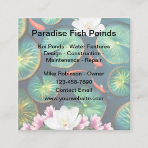 Koi Pond Water Feature Contractor Square Business Card