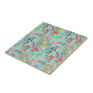 Koi pond watercolors ceramic tile