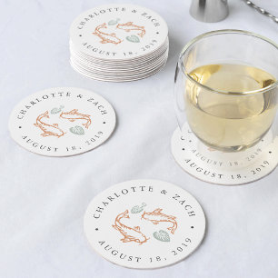 Koi Pond Wedding Round Paper Coaster