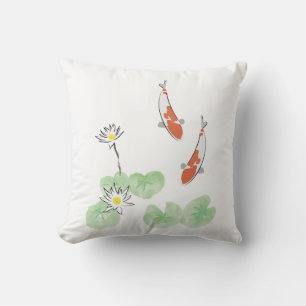Koi Pond - White Background Square Pillow