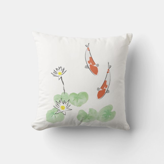 Koi Pond - White Background Square Pillow (Front)