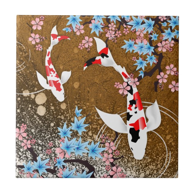 Koi Pond - wood - Japanese Design Ceramic Tile (A) (Front)