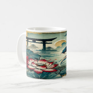 Koi Serenity: Lotus and Torii Under Moonlight Coffee Mug