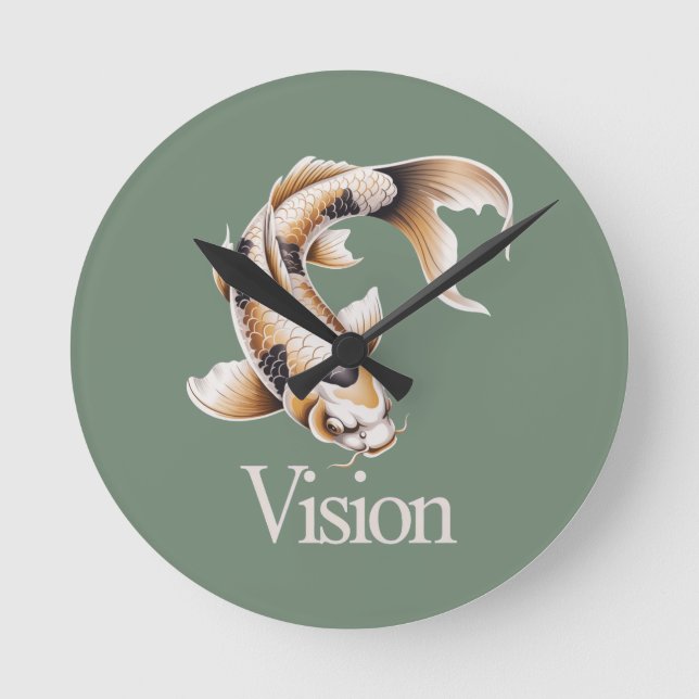 Koi Vision Symbol Time Purpose Zen Philosophy Round Clock (Front)