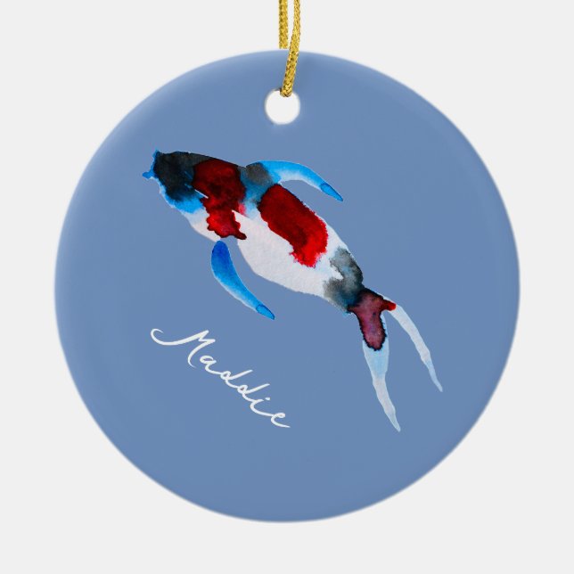 Koi watercolor fish art ceramic ornament (Front)