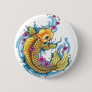 Koi with Cherry Blossoms Button