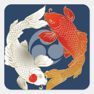 Koi with Mon japanese style decal Square Sticker