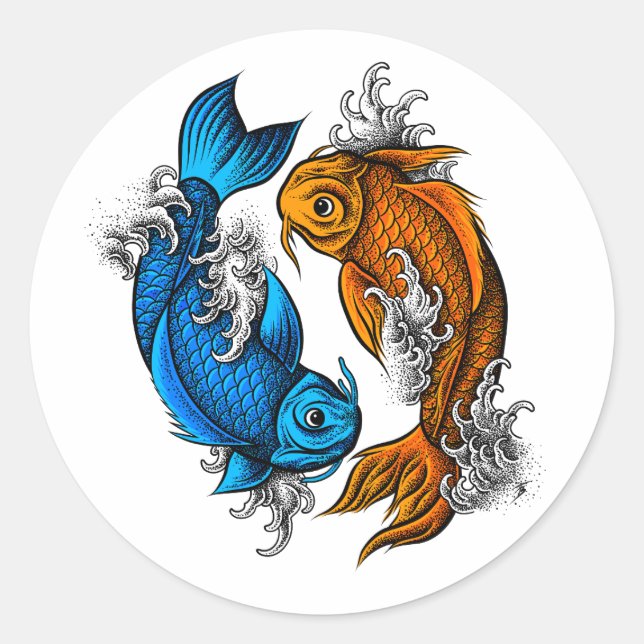 Koi Ying Yang Classic Round Sticker (Front)