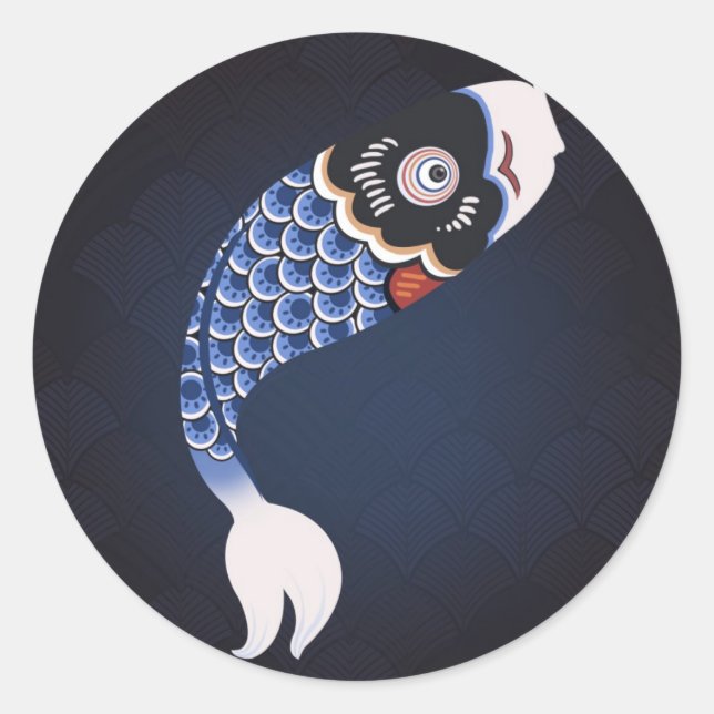 Koinobori - Blue Japanese Fish Flag Classic Round Sticker (Front)