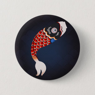 Koinobori - Red Japanese Fish Flag 6 Cm Round Badge