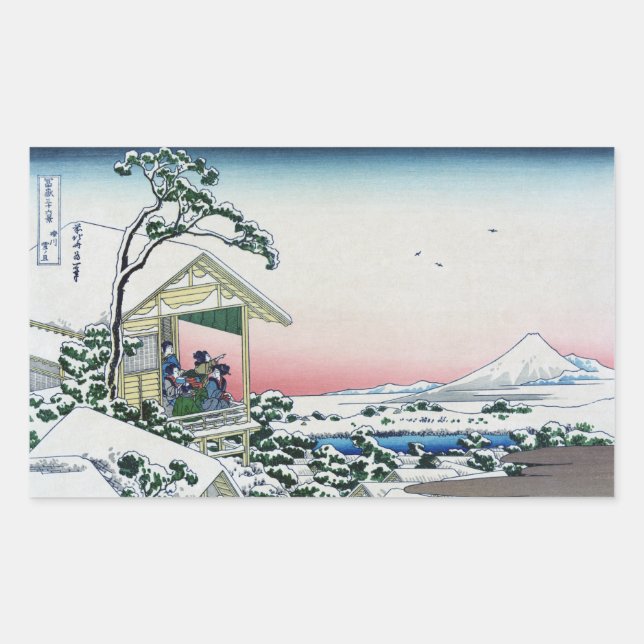 Koishikawa Tea House View Mt. Fuji by Hokusai  Rectangular Sticker (Front)