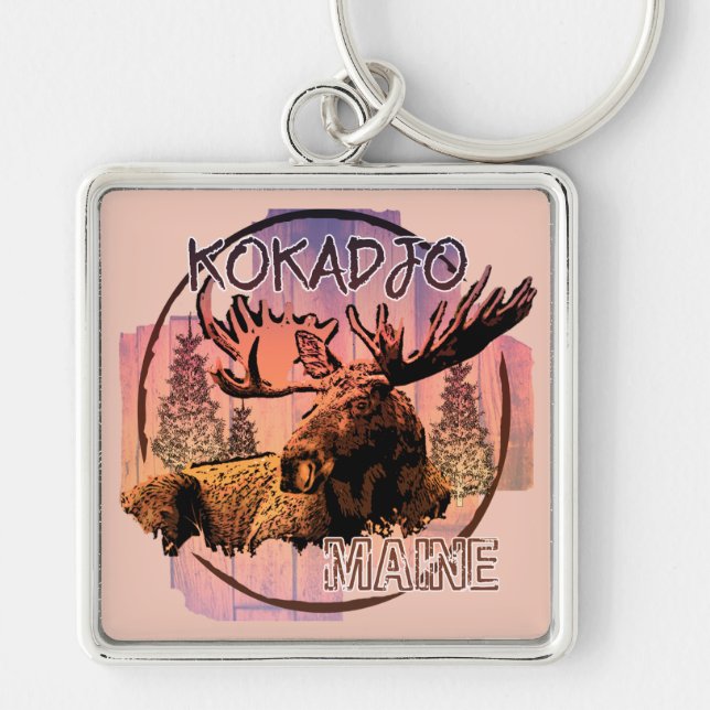 Kokadjo Maine rustic moose keychain (Front)