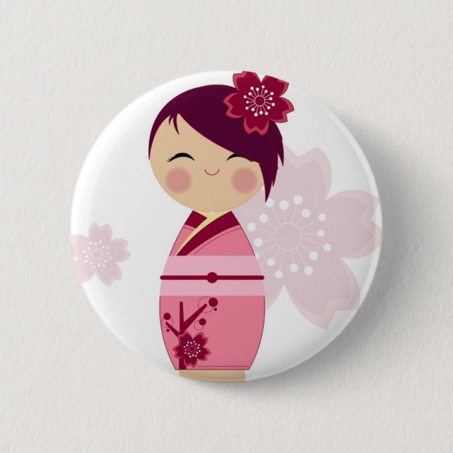 Kokeshi 6 Cm Round Badge (Front)