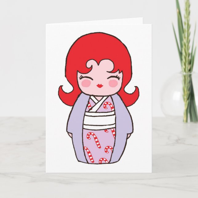 Kokeshi Candycane Xmas Card (Front)