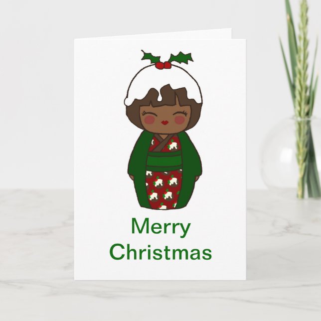 Kokeshi Christmas Pudding Card (Front)