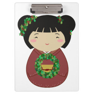 Kokeshi Christmas Wreath Clipboard