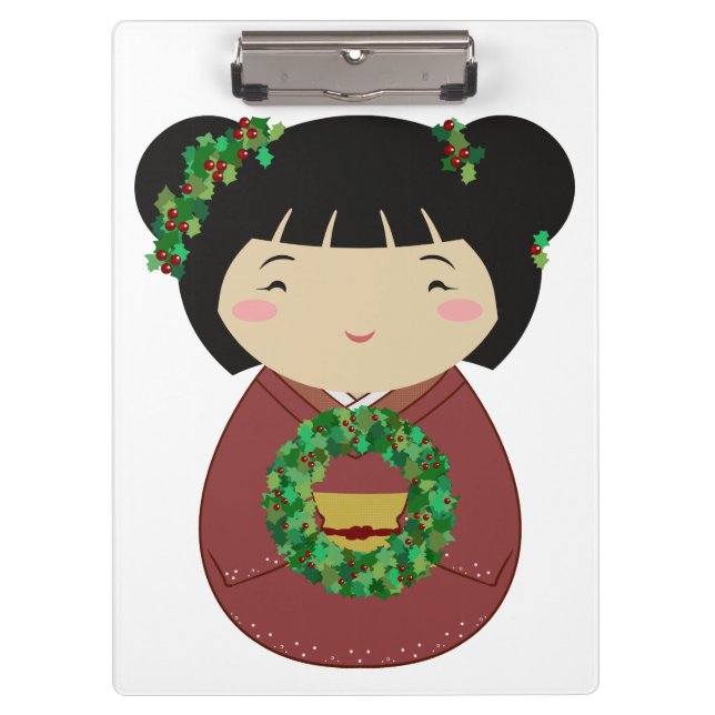 Kokeshi Christmas Wreath Clipboard (Front)
