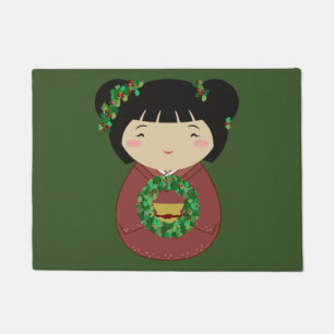 Kokeshi Christmas Wreath Doormat