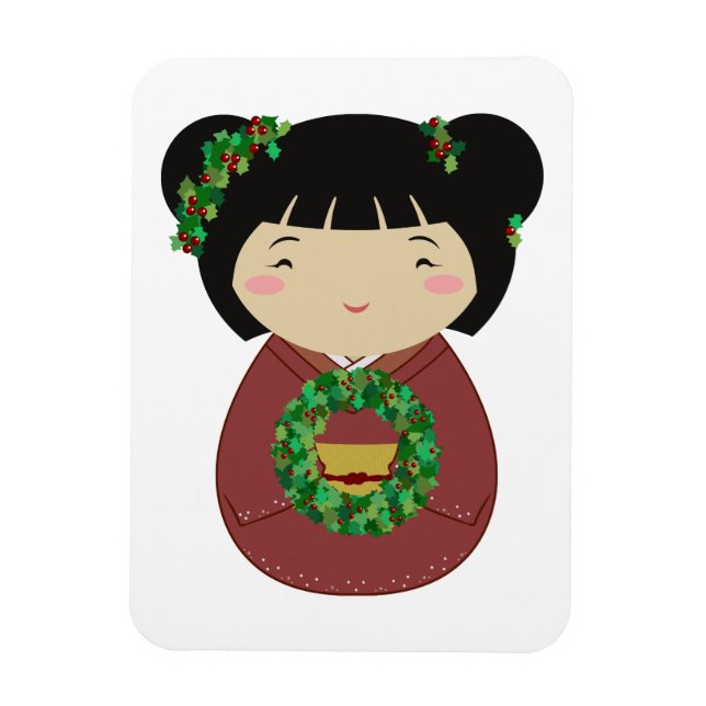 Kokeshi Christmas Wreath Magnet (Vertical)