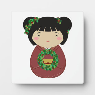 Kokeshi Christmas Wreath Plaque