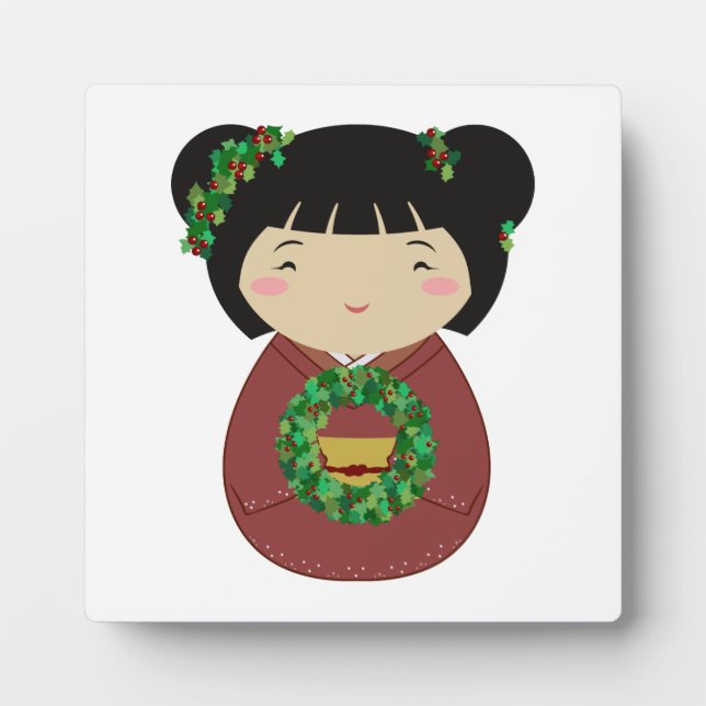 Kokeshi Christmas Wreath Plaque (Front)