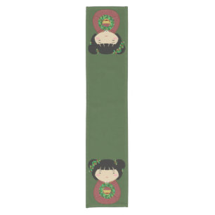 Kokeshi Christmas Wreath Short Table Runner